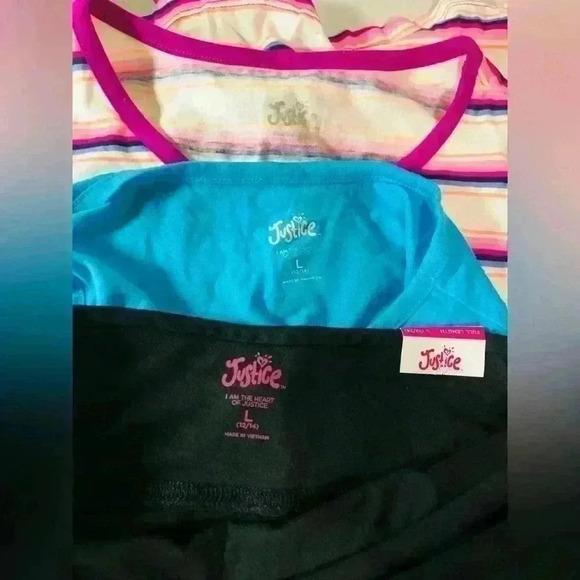Justice Girls Bundle Blue Strong and Striped Tank Top Black Legging size L 12-14 - Picture 14 of 14